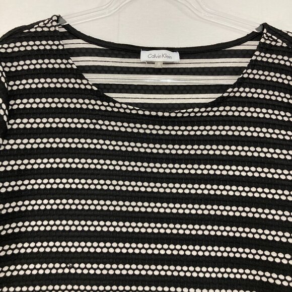 Calvin Klein Top size 2X Black White Striped Mixed Media Preppy Office Popover - Picture 3 of 11